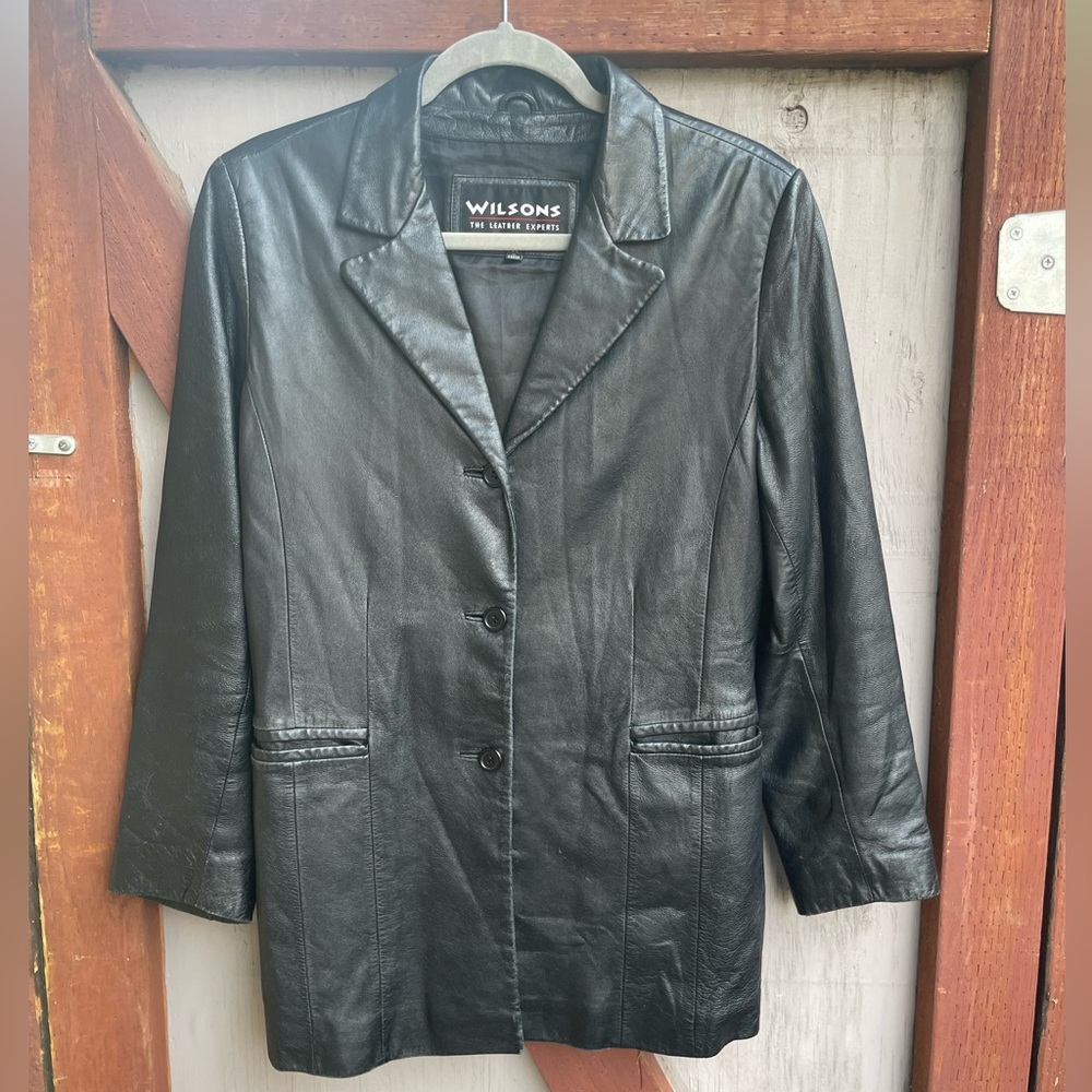 Wilson Black Leather Blazer Trench Jacket